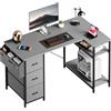 SOLAVERO Scrivania Angolare 120 x 78 cm, Scrivania a L con 3 Cassetti, Tavolo Computer con Borsa Portaoggetti, Ripiani regolabili, per Ufficio, Studio and Soggiorno, Tavolo Gaming Grigio