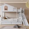 Moimhear 90 x 200 e 120 x 200 cm Letto per Bambini a Castello con finestre, Letto a Soppalco con Scala per 2-3 Ragazzi, Rete a Doghe in Legno, Senza Materasso (Modello 5923)