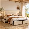 MIOOSUT Letto Imbottito 160 X 200 con Illuminazione a LED, letto Contenitore Matrimoniale, Cuffia Regolabile in Altezza, Letto con 4 Cassetti, PU, senza Materasso