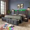 Autheria Letto Matrimoniale 180x200 cm Con Contenitore, LED e USB Type C - Una Piazza e Mezza Con Testiera e 4 Cassetti Portaoggetti - Rete a Doghe Inclusa