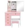 HUOMMGS Tavolo da toeletta con sedia, autoportante, moderno, 80 × 35 × 128 cm, con 5 cassetti, specchio, 2 chiavi fino a 100 kg, per case (rosa)