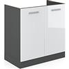 Vicco mobile lavello cucina R-line, Bianco lucido/Antracite, 80 cm senza piano di lavoro