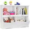 HOMASIS Libreria per Bambini, Scaffale per Giocattoli con 4 Scomparti, Portalibri in Legno, Libreria Portagiochi Bambini Cameretta per Salotto, Asilo Nido, 105,5 x 39,5 x 84 cm, Bianco