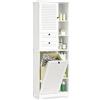 Xbro Mobile Salvaspazio Alto da Bagno con Cesto Portabiancheria, 2 Ante a Lamelle, 2 Cassetti e 8 Ripiani Aperti, Multiuso per Bagno, Cucina e Soggiorno, 60x37x170 cm, Bianco