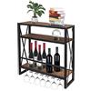 Todeco Portabottiglie Vino da Parete con Supporto in Vetro Legno metallo Scaffale per Vino a 3 Livelli con 12 Calici di Vetro portabottiglie a Rack di Stoccaggio Adatto per l'uso in cucina,60*20*62 cm