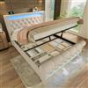 HOXINBLY Letto Matrimoniale 140x200 con LED e USB, Letto Una Piazza e Mezza con contenitore idraulico e testiera, Letto Contenitore con doghe, Struttura Letto Matrimoniale in velluto Beige(Senza materasso)