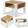 defiPad® Tavolino da caffè con vano portaoggetti | 65 cm di larghezza con agnello | moderno tavolo da soggiorno | tavolo da soggiorno in rovere massiccio e stabile (Bianco + Rovere)