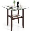 RELAX4LIFE Tavolino da Salotto Quadrato, Tavolino Moderno con Piano in Vetro Temperato, Struttura in Legno di Gomma, Tavolino Minimalista per Soggiorno, Appartamento, Ufficio, Marrone