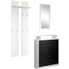 MB Muebles Bonitos, Set Scarpiera Ingresso Paola, con Specchio e Attaccapanni, LED, Melamina, Bianco e Nero