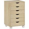 HOMCOM Armadio a cassetti da scrivania, schedario mobile con 6 cassetti, supporto per stampante con rotelle, guide silenziose, per ufficio, casa, quercia, quercia