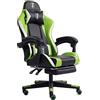 Trisens Sedia da gioco in design racing con braccioli imbottiti flessibili, ergonomica, per PC, effetto pelle, con poggiapiedi estraibile e cuscino di supporto extra, colore: nero/verde/bianco