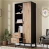 Rosebibi Armadio moderno 80 x 40 x 180 cm, effetto legno con cornice nera, con porta, 2 cassetti e 3 scomparti aperti, versatile spazio per soggiorno, ufficio e corridoio