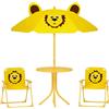 AIYAPLAY Set da Giardino 4 Pezzi per Bambini con Motivo a Leone e Tavolino Rotondo, 2 Sedie Pieghevoli e un Ombrellone, Tavolino con Sedie per Bimbi 2-5 Anni da Esterno, Giallo