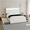 Kebnor 140 x 200 cm (90 x 190 cm), Letto Imbottito Matrimoniale Con Letto Estraibile e 2 Cassetti, Pode, Comodino Con Barra Luminosa (Bianco)