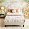 CXHLXYR Letto Singolo Imbottito, 90 x 200 cm, Letto Bambino 90 x 200 cm con Letto Imbottito con Testiera del Letto Regolabile, Telaio Letto per 1 Persone per Adolescenti Ragazze in Velluto (Beige-F, 90 x 200)
