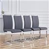 Merax Freischwinger Set di 4 sedie basculanti per sala da pranzo con ecopelle PU e schienale alto, struttura in metallo cromato, moderna sedia imbottita per soggiorno, sala conferenze, grigio