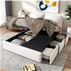 Wyibwy Letto matrimoniale imbottito,140x190cm,con testata,tre cassetti, contenitore idraulico,giroletto matrimoniale,cameretta completa,senza materasso,in velluto,beige