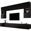 3E 3xE living.com Pensile da Parete, 10 Ante, 18 Ripiani, Nero, MDF, 300 cm x 42 cm, Altezza Regolabile