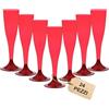 MA MAISON Flute da Champagne 100 ml Eleganti Calici in Plastica Riutilizzabili, Resistenti, Trasparenti, Riciclabili - Flute per Feste Calici di Vino- Bicchieri Lavabili Colorati (Base Rossa - 24 Pz)