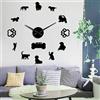 BST Cani e Gatti DIY Arte della Parete Decorativi Grandi Orologi da Parete Animali Adesivo da Parete Senza Cornice Grande Orologio da Parete Decorazioni per la casa Proprietario Regalo (Nero, 47)