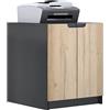 Vladon Mobiletto porta stampante Logan, armadietto schedario con 2 scomparti e 2 ante, cassa nero opaco, frontali rovere naturale, (51 x 60,5 x 54 cm)