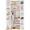 FirFurd 185cm Libreria Angolare, Libreria da Parete a 6 Ripiani, Mobile Angolare Soggiorno Salvaspazio a Forma di L, Vetrina con 18 Scomparti, per Studio, Soggiorno, Cucina, 80x84x185 cm (Bianco)