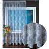 arsvita Tenda jacquard con bande universali in stile pizzo con motivo floreale bianco, Dimensioni: 500 x 245 cm, Design: Monique