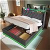 Wyibwy Letto singolo con ricarica USB Type-C, 180x200cm, con funzione LED 360 surround, con letto contenitore idraulico,Lino,grigio(senza materasso)