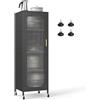 COSTWAY Mobile da Cucina in Metallo a 5 Ripiani, Credenza Salvaspazio con Mensole Regolabili 4 Ruote, Base Intercambiabile e Porta Semitrasparente, Organizzatore per Sala da Pranzo, Soggiorno (Nero)