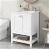 Lexiou Mobile da bagno singolo con base 60 cm con lavabo in ceramica (bianco)