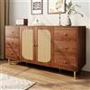 Dolamaní Credenza piatta in legno marrone, larghezza 160 cm, con porta in rattan PE per soggiorno, camera da letto, corridoio, molto spazio con 6 cassetti, armadio con 2 ripiani e 2 ante, 160 x 40 x