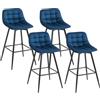 HOMCOM Set 4 Sgabelli da Bar con Schienale e Poggiapiedi Blu 45x47x88cm | Sedie Imbottite Alte, per Salotto o Cucina, Stile Nordico, Metallo e Velluto