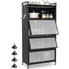 COSTWAY Armadio da Cucina a 5 Ripiani, Mobile Dispensa Cucina con Ruote Girevoli, 4 Porte PC a Ribalta e 4 Ganci, Mensola Microonde in Metallo per Soggiorno, Cucina, Sala da Pranzo (Nero)
