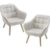 chairus Set di 2 Poltrone da Salotto in Tessuto di Lino Poltrona Imbottita con Braccioli Poltroncina Moderna con Gambe in Legno Poltrona Relax per Soggiorno/Camera da Letto, Beige