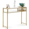 MCombo M MCombo Tavolo consolle sottile marmo oro, moderno tavolino con 2 ripiani e struttura in metallo, ingresso per corridoio, soggiorno, camera da letto, 110 x 40 x 90 cm, 2276