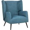 Totò Piccinni Poltrona ARIEL in tessuto con gambe in metallo, con braccioli e schienale alto design moderno (Blu)