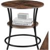 tectake® Tavolino Salotto Tondo 55x56cm, Tavolino da Divano o Comodino Stretto, 2 Ripiani, Ideale Soggiorno, Arredo Casa, Ufficio per Libri, Lampade, PC, Cibo e Bevande - Legno Industriale Scuro