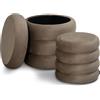 Norbe | Set di 2 Pouf | Contenitore Velluto Cilindro Sgabello a Poggiapiedi Scrivania Toeletta Trucco Poltroncina Bimbi Da Camera o Salotto poggia piedi Comodino poltrona (Tortora, Set 2 Pouf)