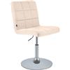 CLP Sedia da pranzo Ricky regolabile in altezza, girevole 360°, rivestita in tessuto, base tromba, struttura in metallo cromato, Colore:crema
