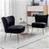 chairus Set di 2 Poltrone da Salotto in Velluto Sedia Imbottita Senza Braccioli Poltroncina Lounge con Gambe in Metallo Poltrone Moderne Design per Camera da Letto/Soggiorno, Nero