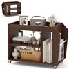 LIFEZEAL Tavolino da Divano con 4 Ruote, 76x39,5x55cm, Marrone | Tavolino Laterale da Caffè a 3 Ripiani, in Legno, Piccolo, Salvaspazio, Anticaduta, Industriale, Rustico, Soggiorno, Salotto