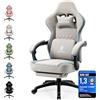 Dowinx Sedia Gaming in Tessuto con Cuscino a Molle, Poltrona Gamer Ergonomica Regolabile con Poggiatesta e Poggiapiedi, Sedia da Ufficio e Gaming Reclinabile Stile Racing, Grigio