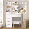 Aovquof Tavolo da toeletta con illuminazione a LED in stile Hollywood, con specchio e sgabello, con 6 cassetti e 3 scomparti aperti, bianco, moderno, ideale in camera da letto