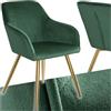 tectake® Sedia da Pranzo Imbottita, Effetto Velluto, Ergonomica, con Struttura in Acciaio, per Cucina, Arredamento Casa, Ufficio e Conferenza - Verde Scuro/Oro
