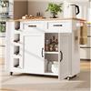 Wyibwy Isola da cucina,131,5x76x90,7cm,mobile,dotato di 2 prese di corrente e 2 porte USB,con portabottiglie per vino,portasciugamani e portaspezie,buffet bianco,credenza cucina