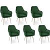 SAMIRA Sedia da pranzo in velluto poltroncina vintage (6, Verde scuro)
