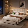 BLSYHDH Letto contenitore matrimoniale 160x200 con usb,letto con cassetti 160x200,letto matrimoniale,letto imbottito con porta di ricarica,letto matrimoniale imbottito con contenitore,Pile effetto orsetto