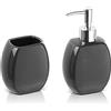 Inbagno Set Accessori Bagno 2 Pezzi in Ceramica, Kit Accessori da appoggio, Include Dispenser Sapone e portaspazzolini (Grigio)