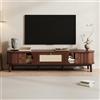 Gelukueub Mobile TV - Mobile TV con ante in legno naturale e cassetti in rattan, soluzioni naturali per un ambiente rustico