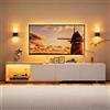 Julyue Mobile TV estensibile con luci LED intelligenti, supporto per TV fino a 75, striscia LED con sensore e telecomando, con USB e archiviazione integrata (bianco moderno, 163-240 × 38 × 44cm)